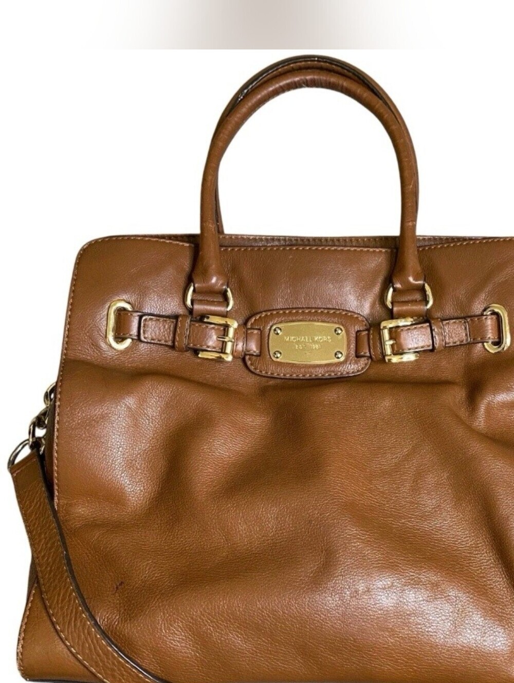 MICHAEL KORS Tan Leather Satchel with Gold Hardware